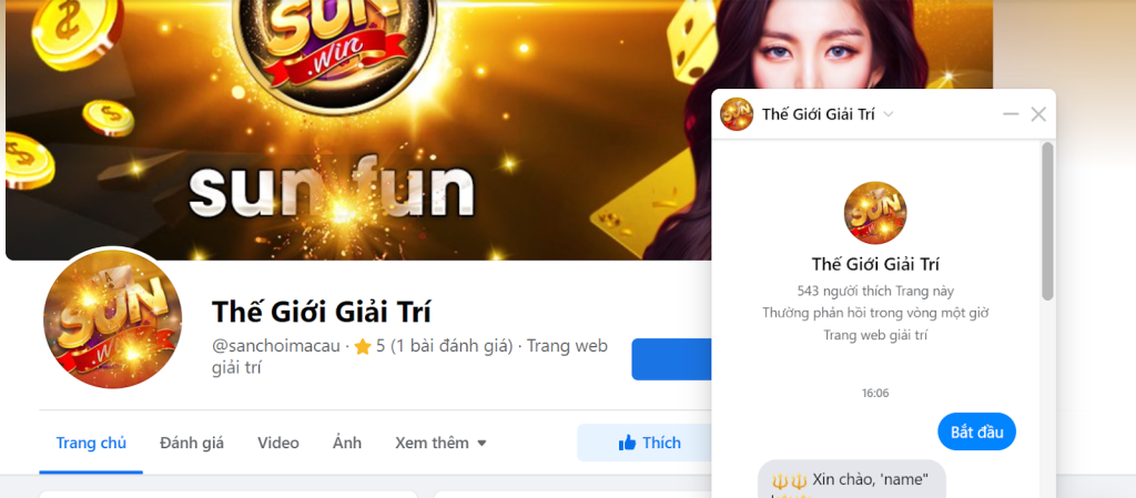 Người chơi có thể liên hệ đến Sunwin qua fanpage