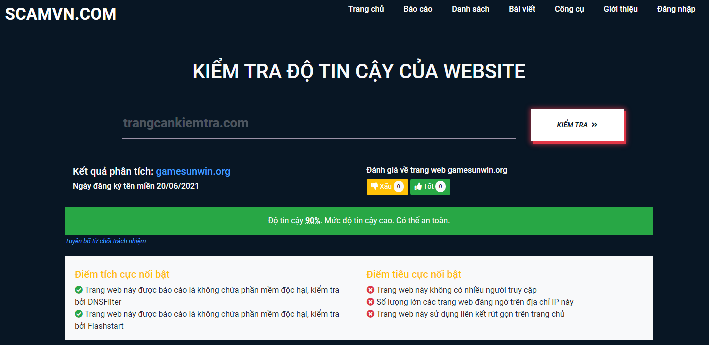 Cách nhận biết Gamesunwin lừa đảo bằng ScamVN.com