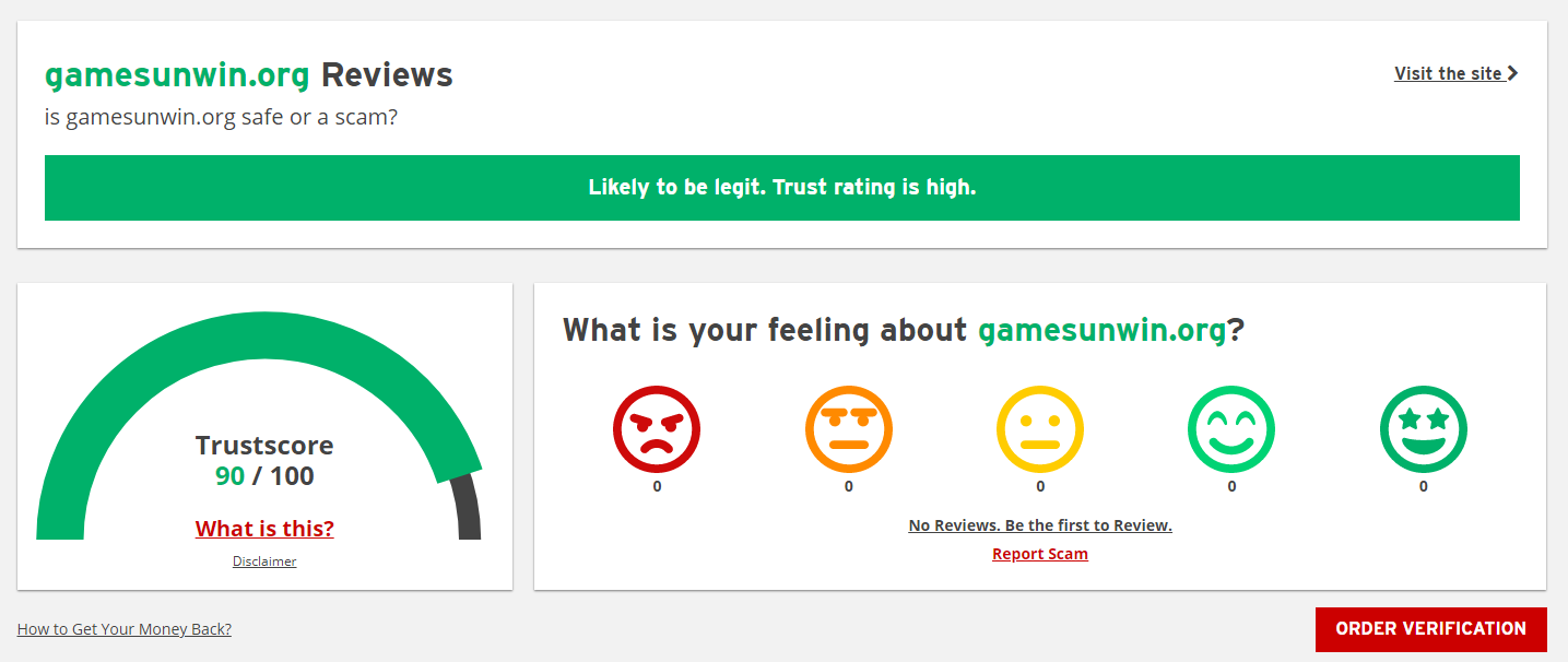 Nhận biết Gamesunwin lừa đảo thông qua website ScamAdviser.com