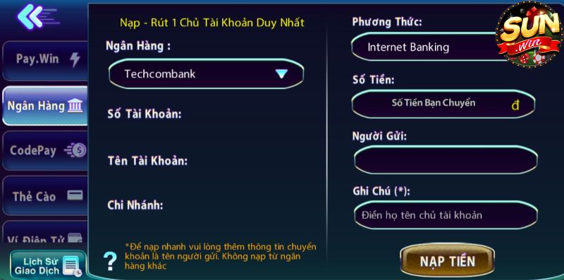 Nạp tiền qua internet banking tại 789club