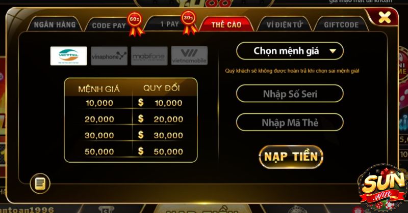 Nạp tiền qua thẻ cào điện thoại tại Yo88