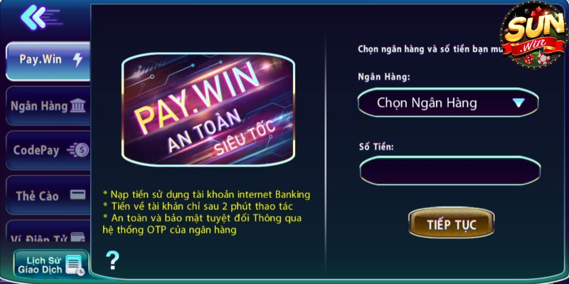 Người chơi nạp tiền qua pay.win