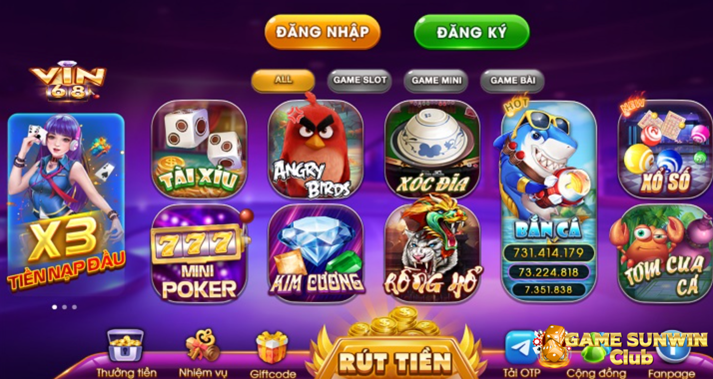 Vin68 mang lại cho người chơi kho tàng game vô cùng phong phú, đặc sắc