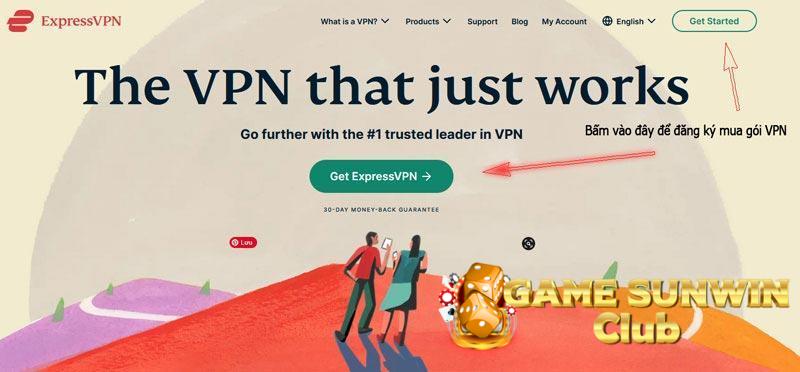 Truy cập ExpressVPN và làm theo hướng mũi tên