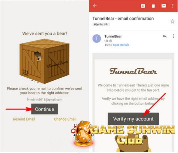 Chọn “Continue”, rồi nhấn vào “Verify my account”